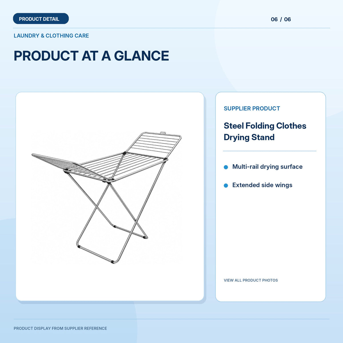Steel Folding Clothes Drying Stand, light-blue product information graphic 6; supplier reference depiction