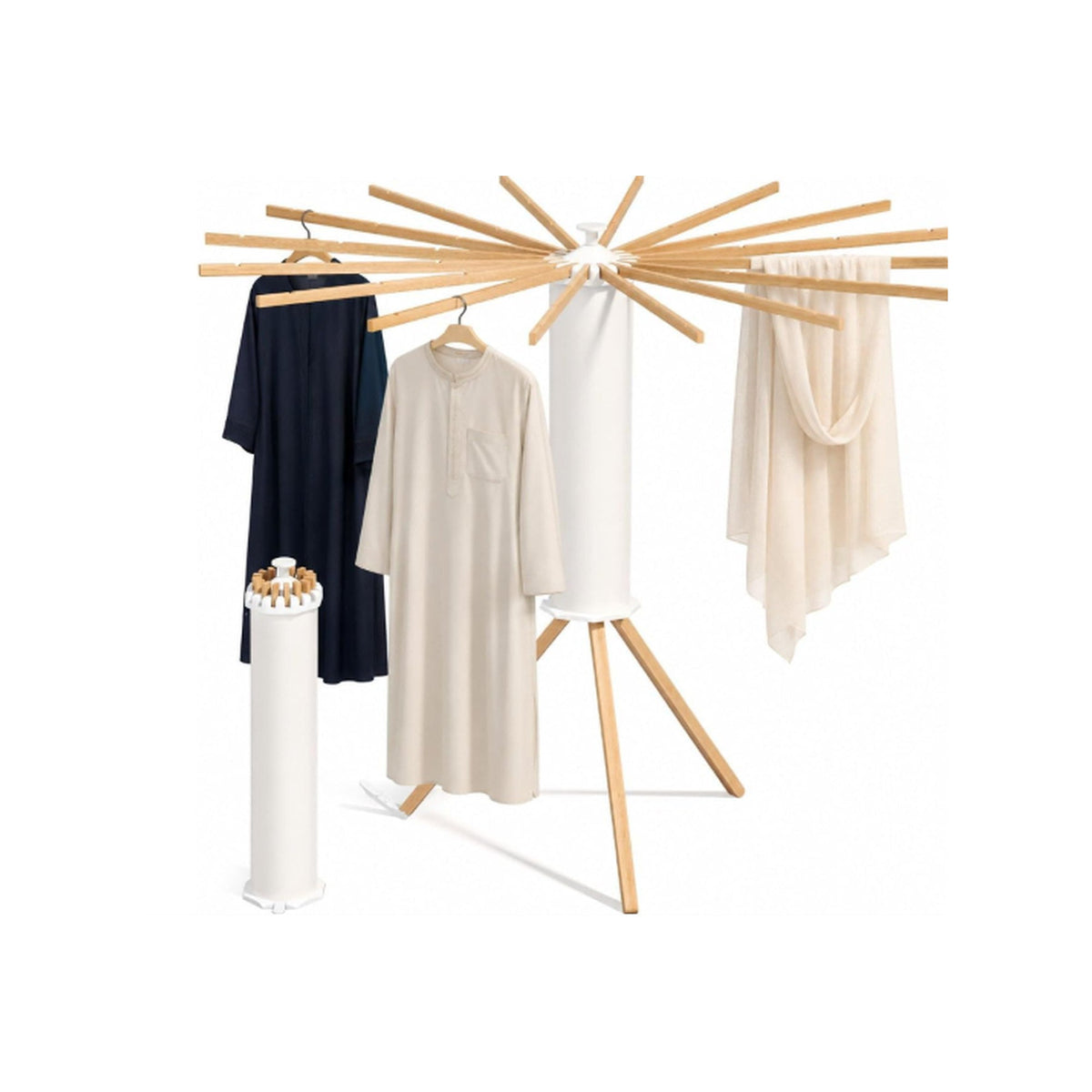 Umbrella-Style Clothes Drying Stand; original product white studio reference