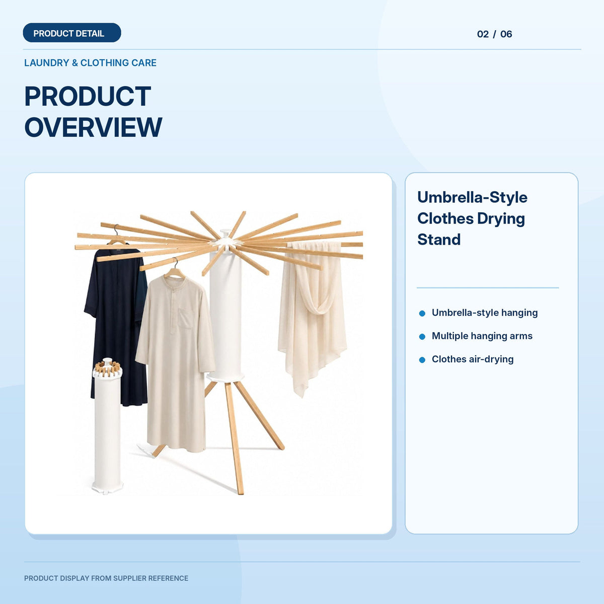 Umbrella-Style Clothes Drying Stand; light-blue product information layout 2