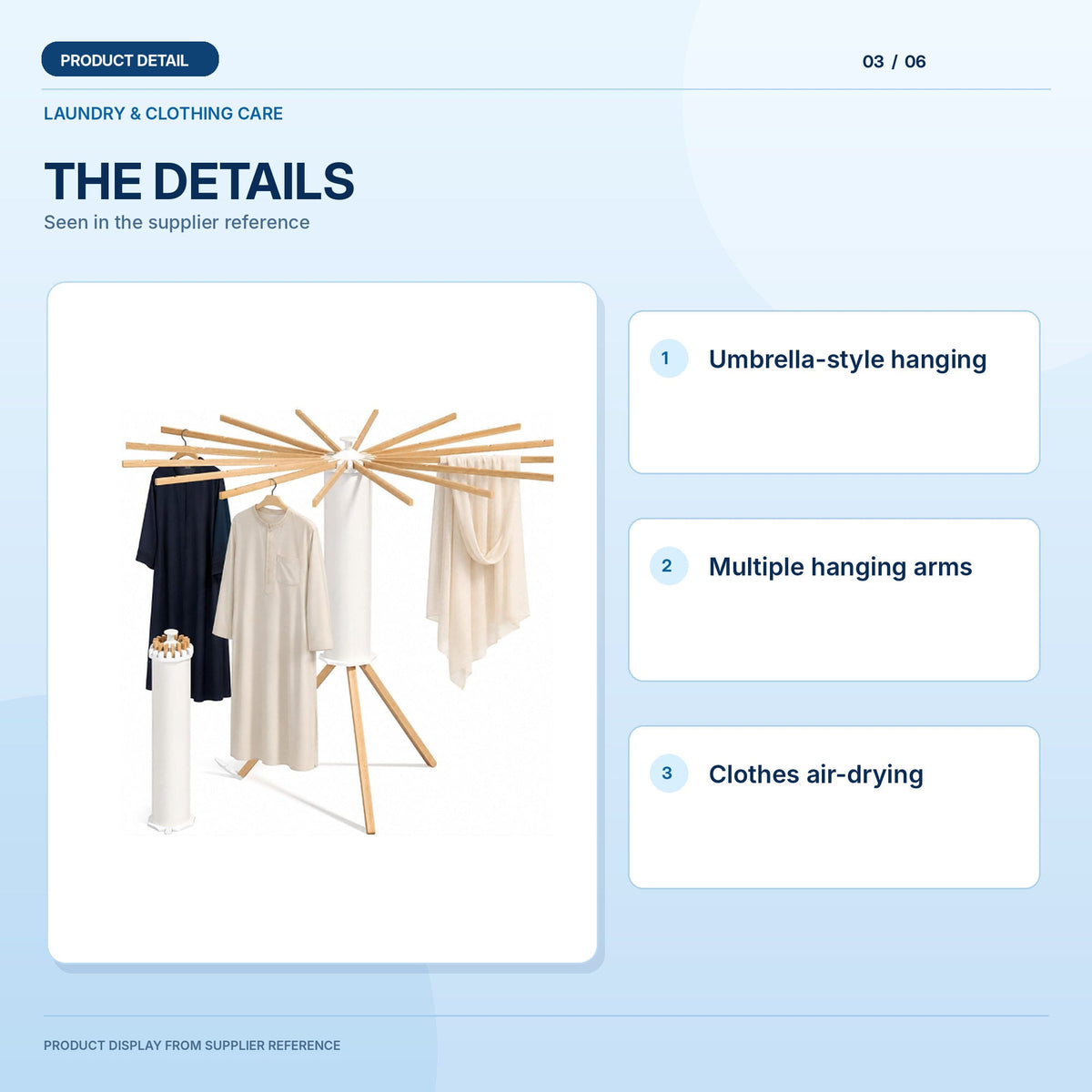 Umbrella-Style Clothes Drying Stand; light-blue product information layout 3
