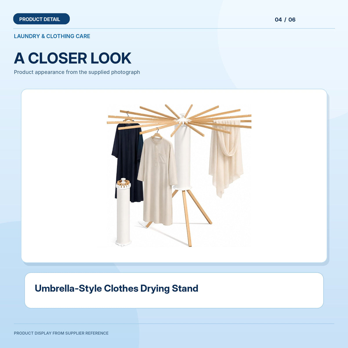 Umbrella-Style Clothes Drying Stand; light-blue product information layout 4