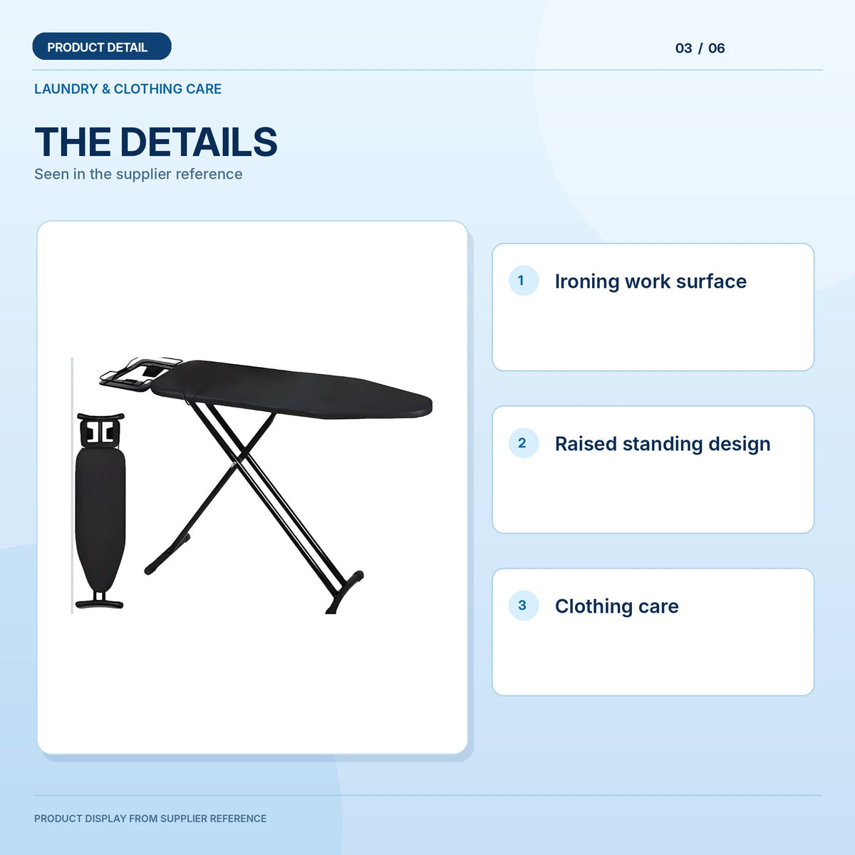 Freestanding Ironing Board; light-blue product information layout 3