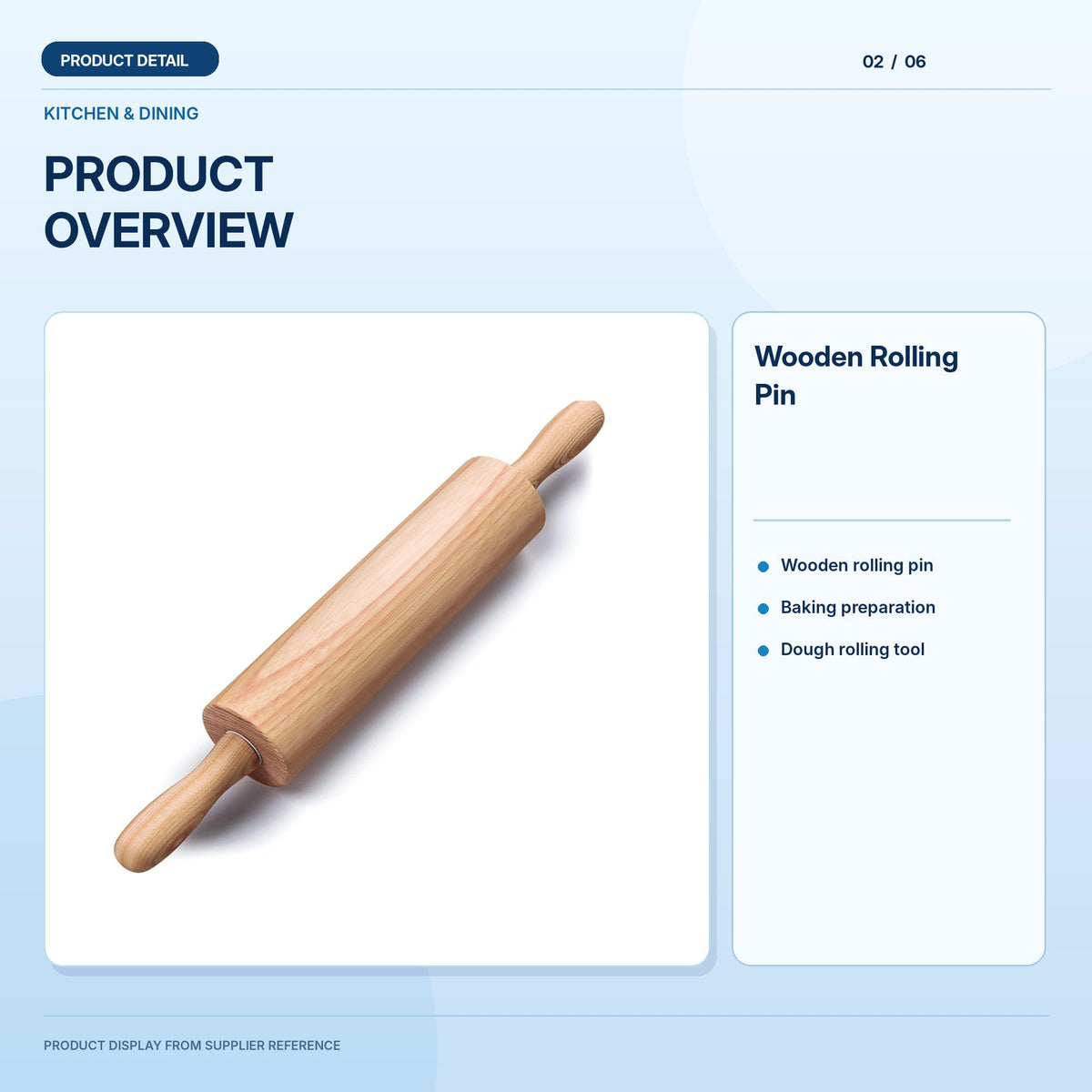 Wooden Rolling Pin high-resolution light blue product feature 2