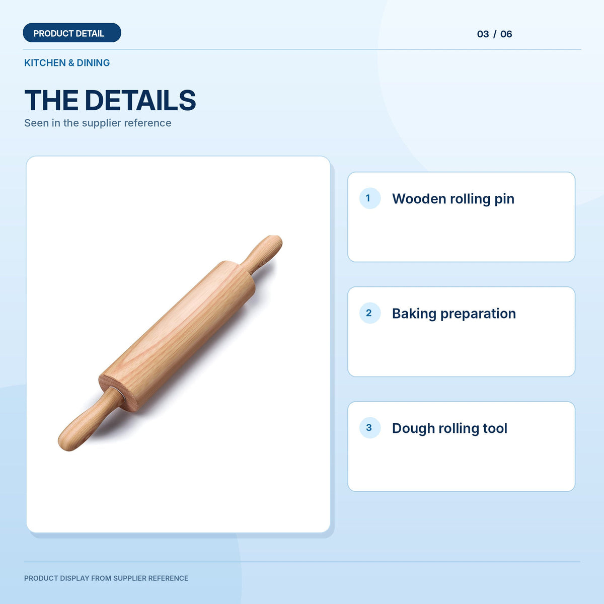 Wooden Rolling Pin high-resolution light blue product feature 3
