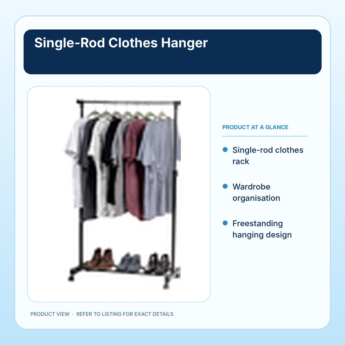 Single-Rod Clothes Hanger | Freestanding Wardrobe Rack: light-blue product information panel 2