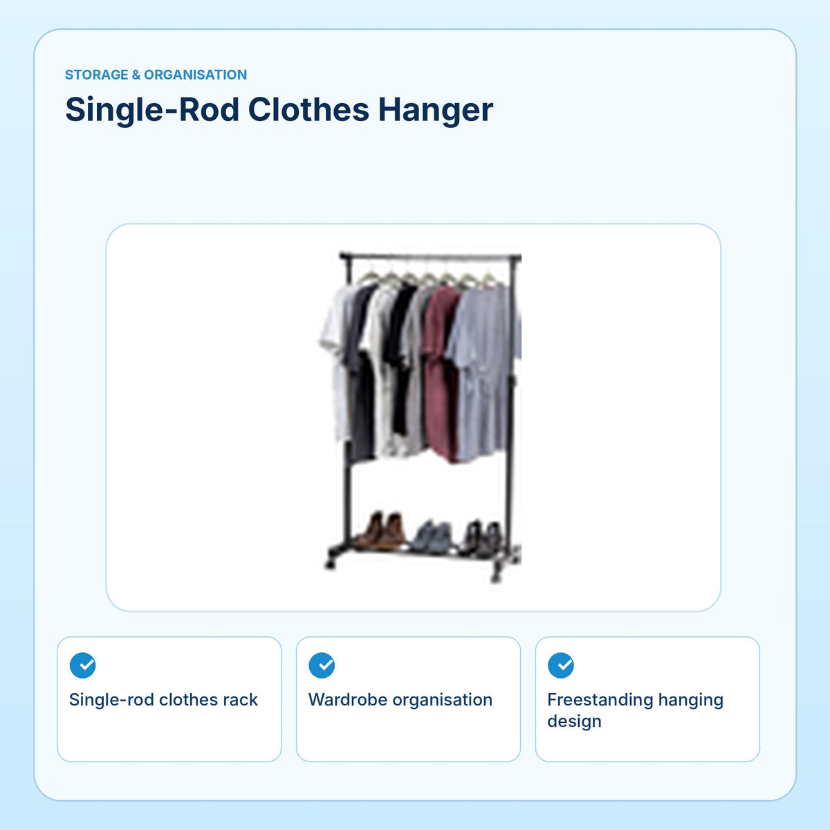 Single-Rod Clothes Hanger | Freestanding Wardrobe Rack: light-blue product information panel 3