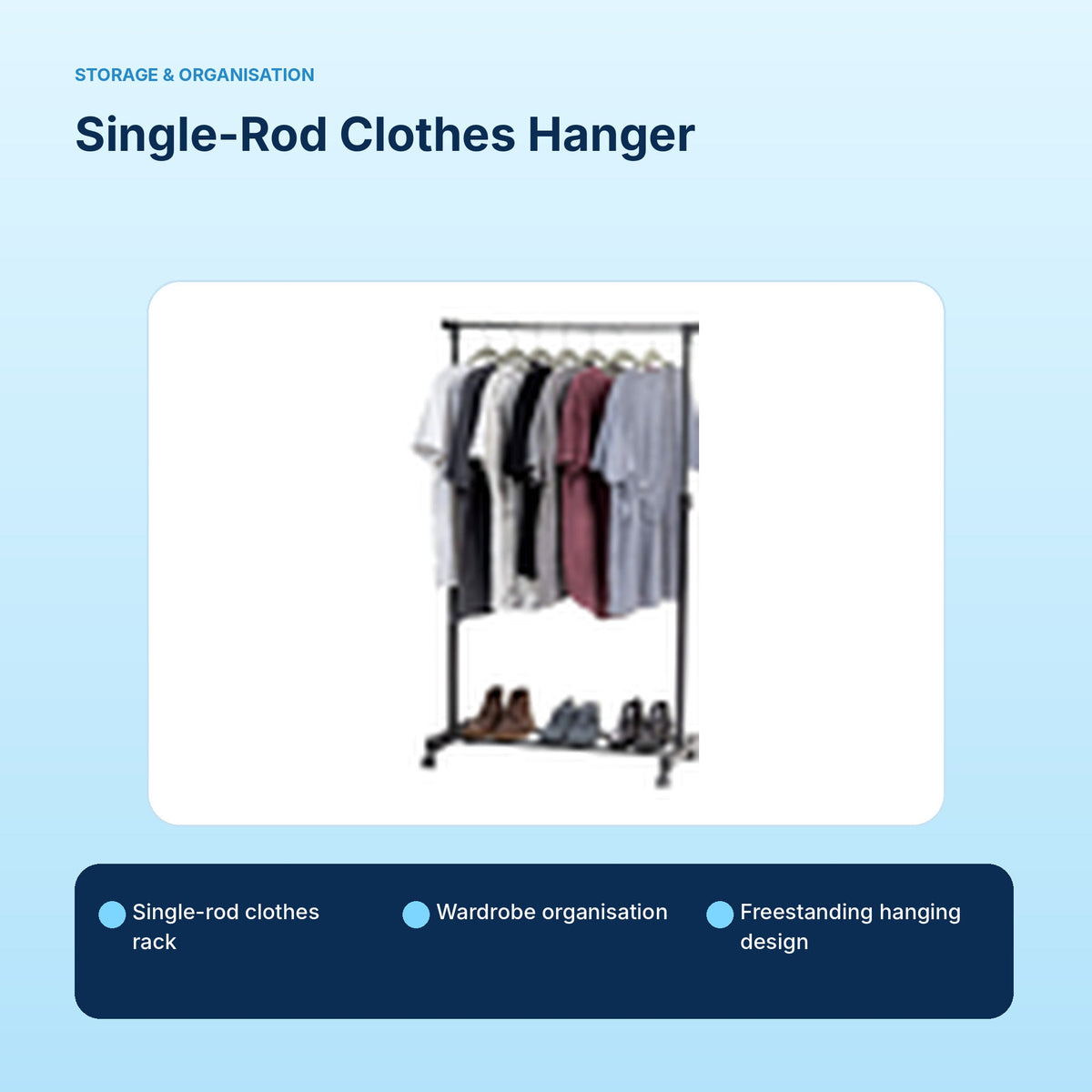 Single-Rod Clothes Hanger | Freestanding Wardrobe Rack: light-blue product information panel 5
