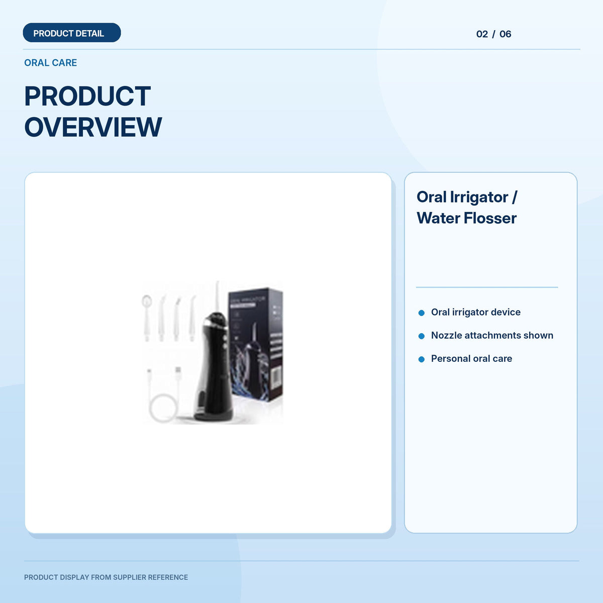Oral Irrigator – light-blue product highlight 2; illustrative, product model requires confirmation