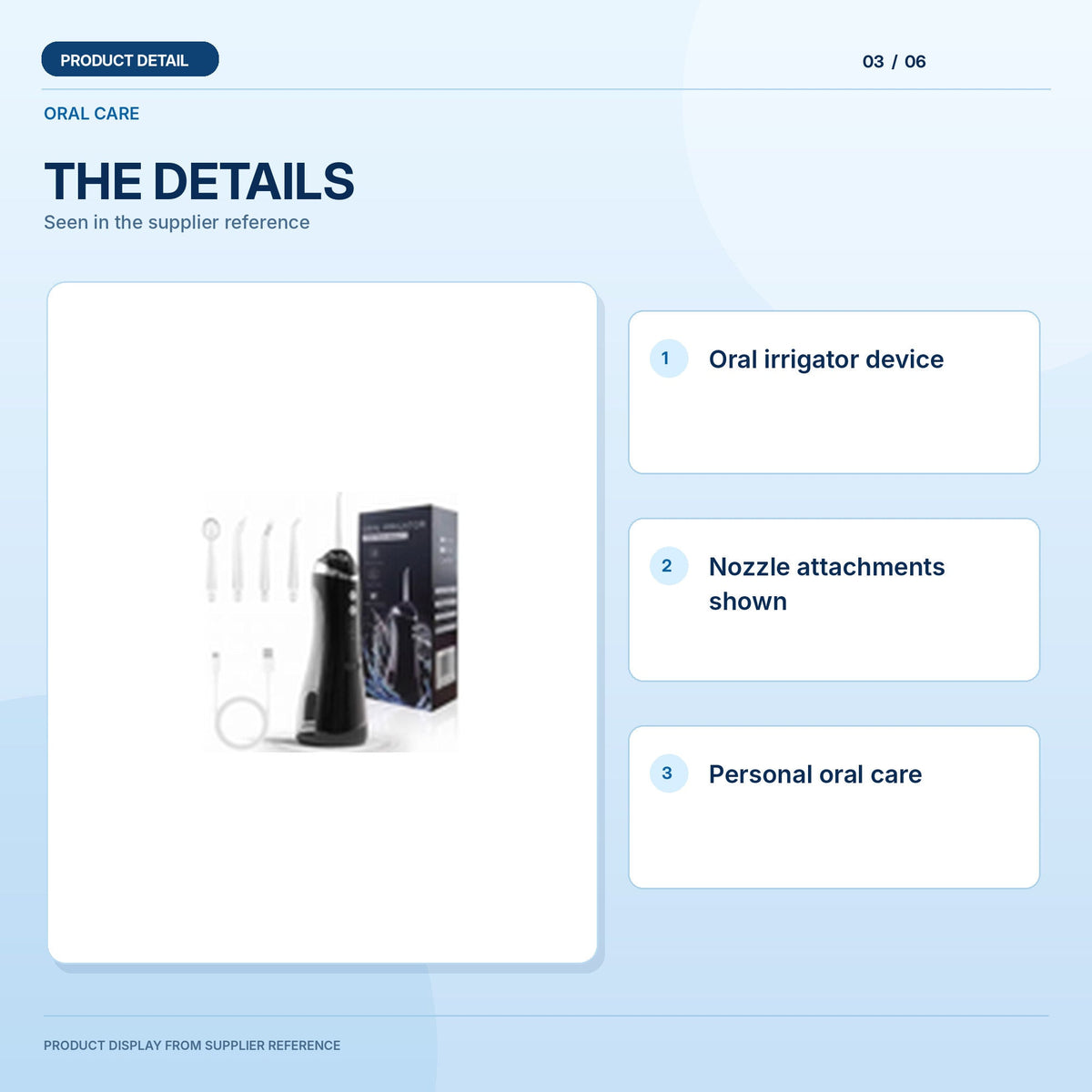 Oral Irrigator – light-blue product highlight 3; illustrative, product model requires confirmation